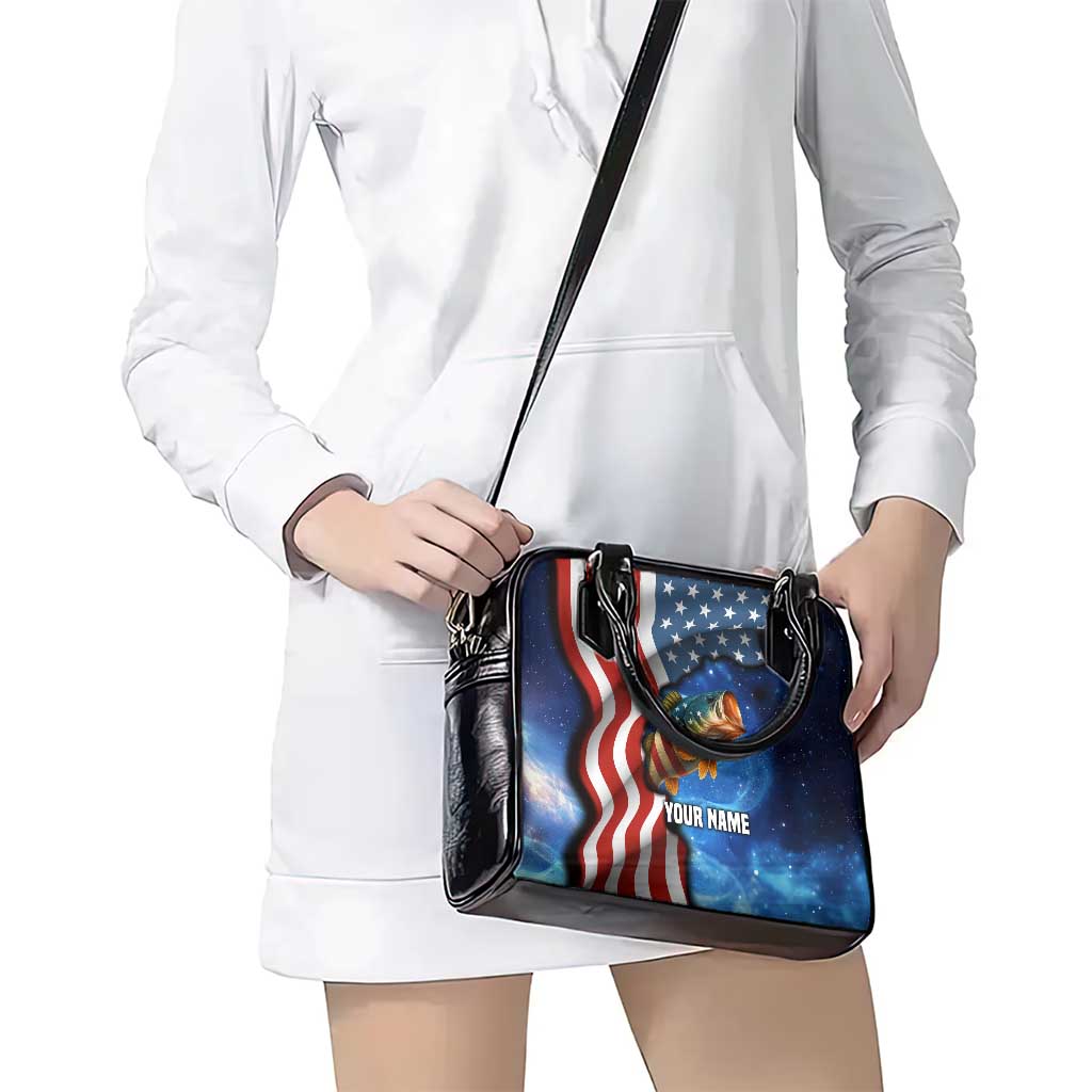 American Flag Bass Fishing Graphic Shoulder Handbag Patriotic Fish and Starry Galaxy Background - Wonder Print Shop