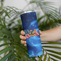 American Flag Bass Fishing Graphic Skinny Tumbler Patriotic Fish and Starry Galaxy Background - Wonder Print Shop