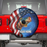 American Flag Bass Fishing Graphic Spare Tire Cover Patriotic Fish and Starry Galaxy Background - Wonder Print Shop