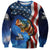 American Flag Bass Fishing Graphic Sweatshirt Patriotic Fish and Starry Galaxy Background - Wonder Print Shop