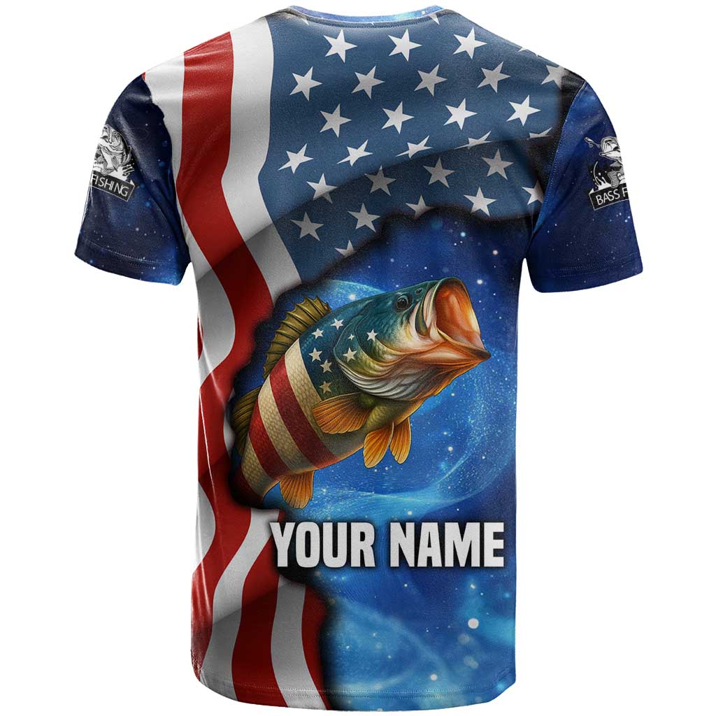 American Flag Bass Fishing Graphic T Shirt Patriotic Fish and Starry Galaxy Background - Wonder Print Shop