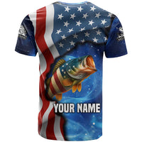 American Flag Bass Fishing Graphic T Shirt Patriotic Fish and Starry Galaxy Background - Wonder Print Shop