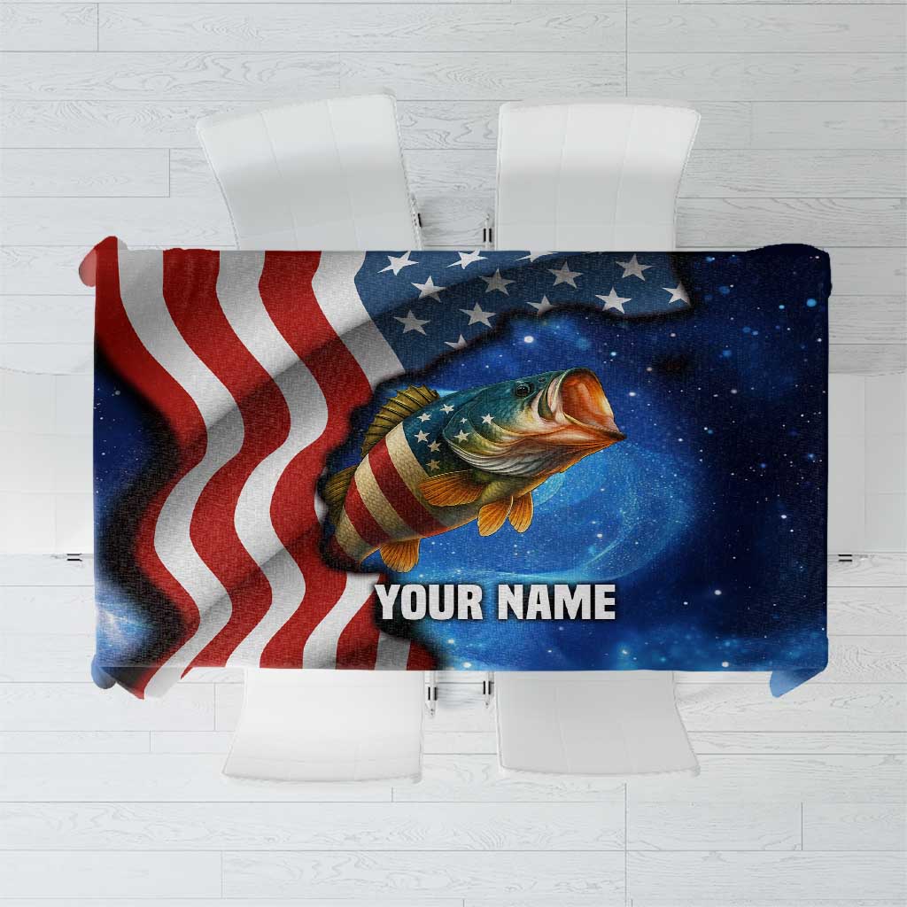 American Flag Bass Fishing Graphic Tablecloth Patriotic Fish and Starry Galaxy Background - Wonder Print Shop