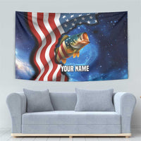 American Flag Bass Fishing Graphic Tapestry Patriotic Fish and Starry Galaxy Background - Wonder Print Shop
