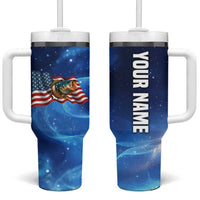 American Flag Bass Fishing Graphic Tumbler With Handle Patriotic Fish and Starry Galaxy Background - Wonder Print Shop