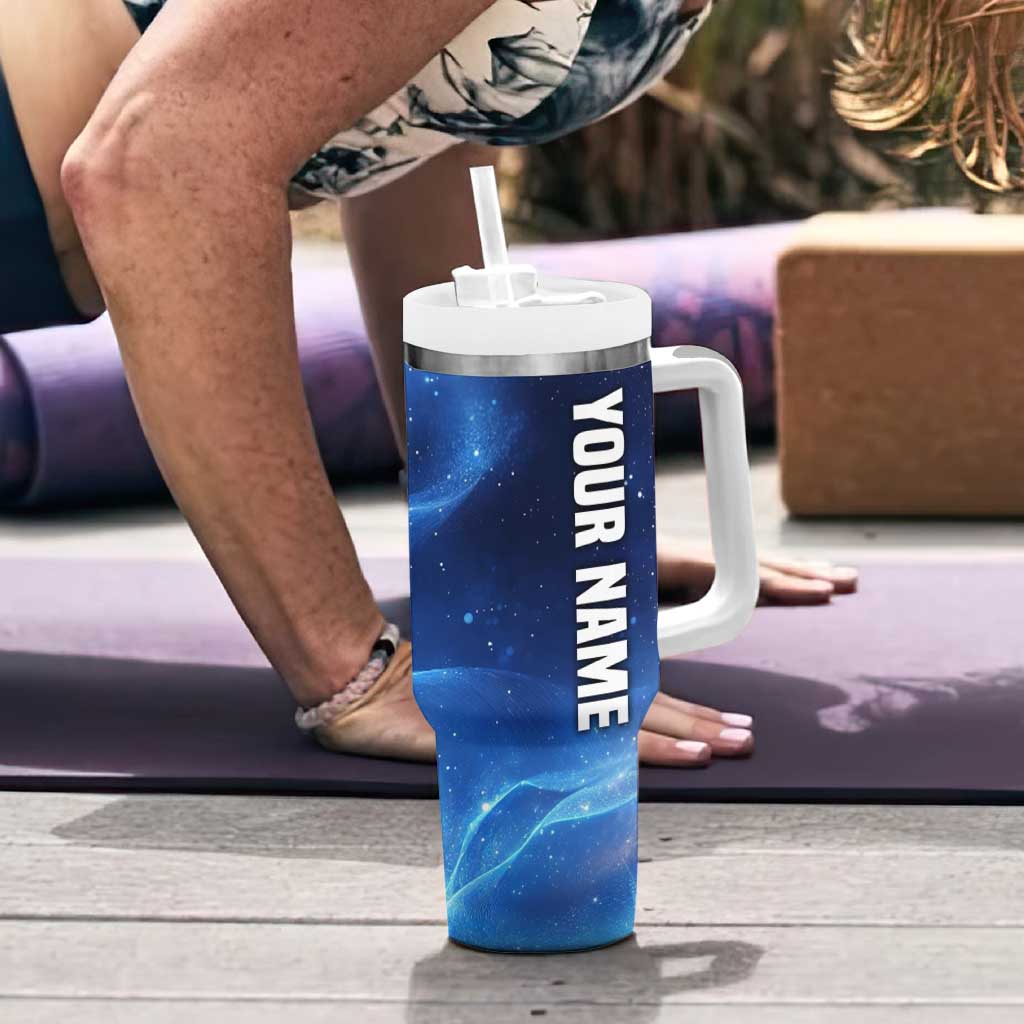 American Flag Bass Fishing Graphic Tumbler With Handle Patriotic Fish and Starry Galaxy Background - Wonder Print Shop