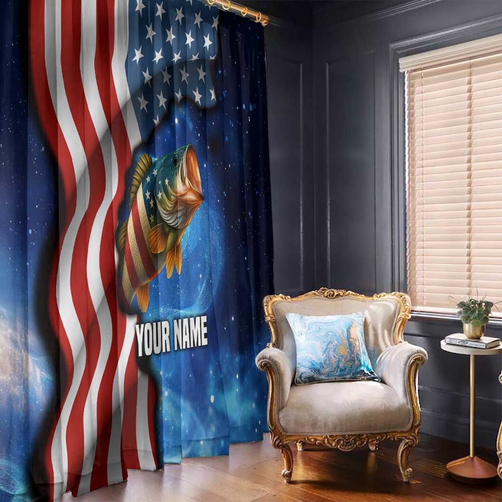 American Flag Bass Fishing Graphic Window Curtain Patriotic Fish and Starry Galaxy Background - Wonder Print Shop
