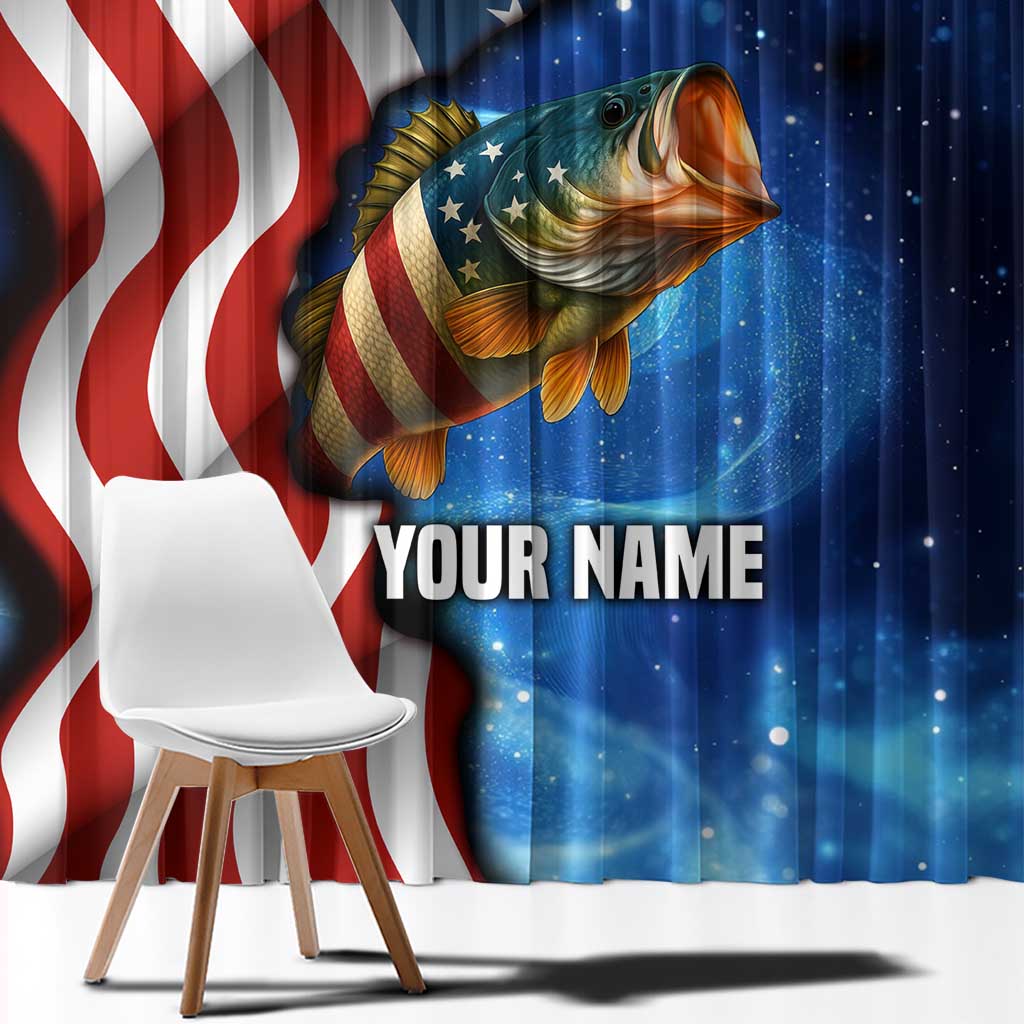 American Flag Bass Fishing Graphic Window Curtain Patriotic Fish and Starry Galaxy Background - Wonder Print Shop
