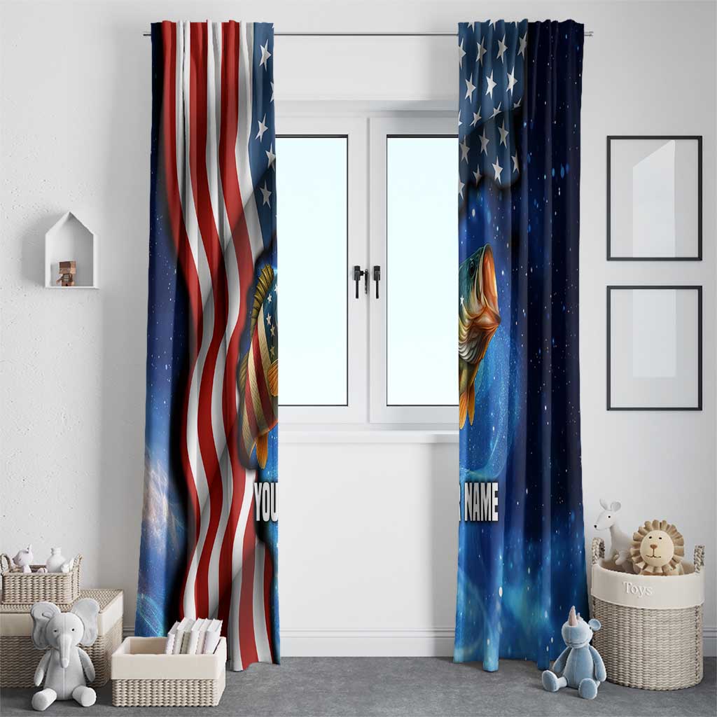 American Flag Bass Fishing Graphic Window Curtain Patriotic Fish and Starry Galaxy Background - Wonder Print Shop