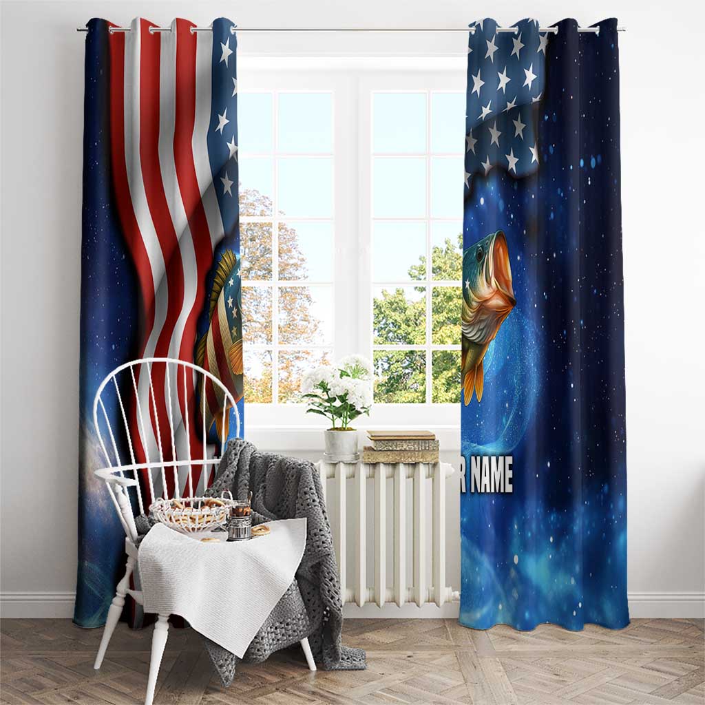 American Flag Bass Fishing Graphic Window Curtain Patriotic Fish and Starry Galaxy Background - Wonder Print Shop