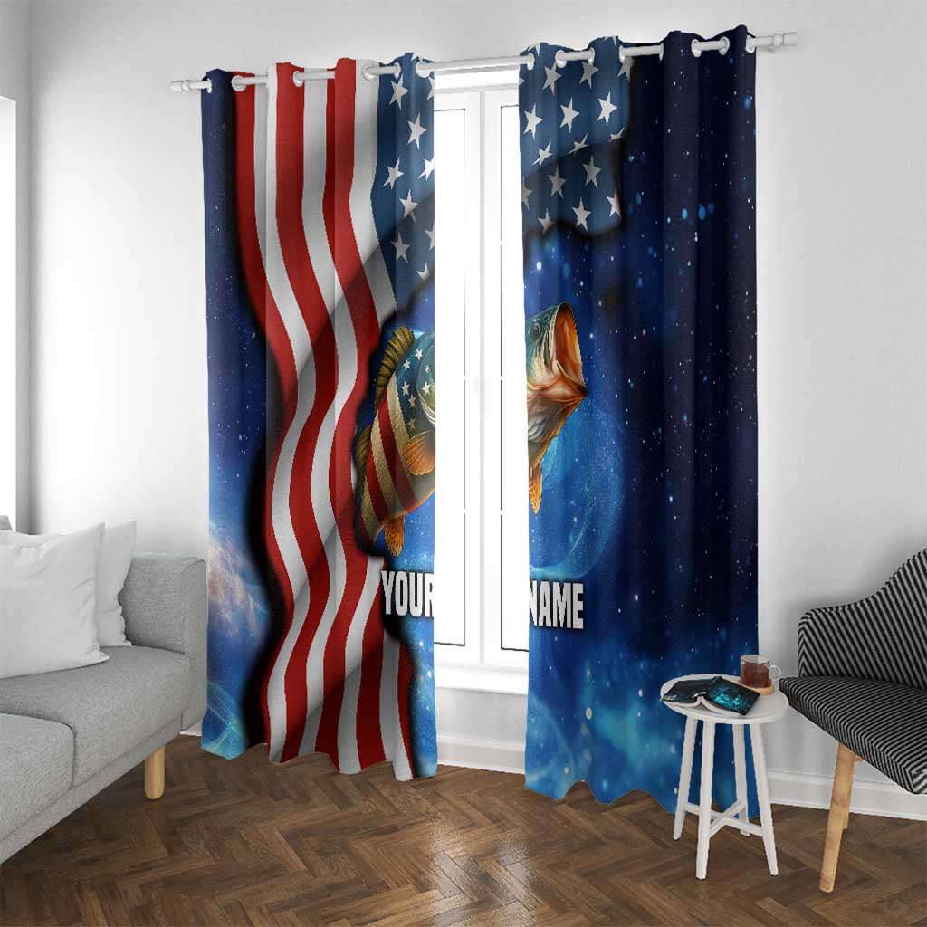 American Flag Bass Fishing Graphic Window Curtain Patriotic Fish and Starry Galaxy Background - Wonder Print Shop