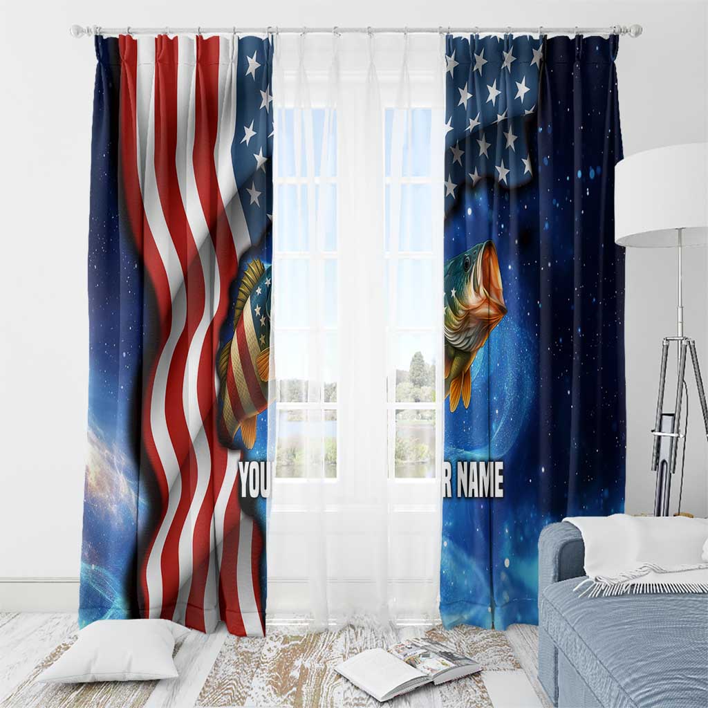 American Flag Bass Fishing Graphic Window Curtain Patriotic Fish and Starry Galaxy Background - Wonder Print Shop