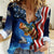 American Flag Bass Fishing Graphic Women Casual Shirt Patriotic Fish and Starry Galaxy Background - Wonder Print Shop