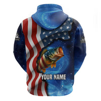 American Flag Bass Fishing Graphic Zip Hoodie Patriotic Fish and Starry Galaxy Background - Wonder Print Shop