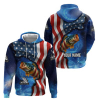American Flag Bass Fishing Graphic Zip Hoodie Patriotic Fish and Starry Galaxy Background - Wonder Print Shop