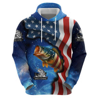 American Flag Bass Fishing Graphic Zip Hoodie Patriotic Fish and Starry Galaxy Background - Wonder Print Shop