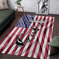 Fishing Fish Hook American Flag Area Rug Custom Name Graphic in Patriotic Striped Theme - Wonder Print Shop