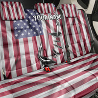 Fishing Fish Hook American Flag Back Car Seat Cover Custom Name Graphic in Patriotic Striped Theme - Wonder Print Shop