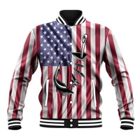 Fishing Fish Hook American Flag Baseball Jacket Custom Name Graphic in Patriotic Striped Theme - Wonder Print Shop