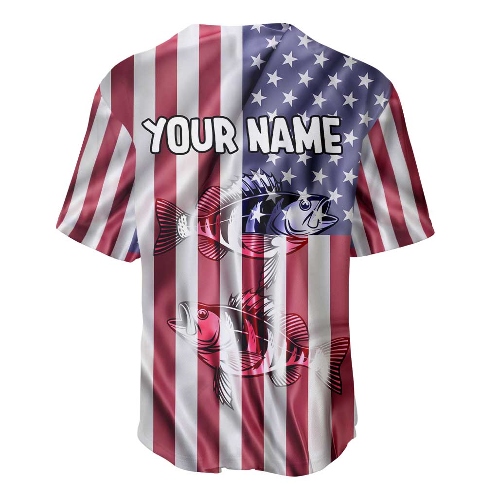 Fishing Fish Hook American Flag Baseball Jersey Custom Name Graphic in Patriotic Striped Theme - Wonder Print Shop