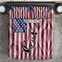 Fishing Fish Hook American Flag Bedding Set Custom Name Graphic in Patriotic Striped Theme - Wonder Print Shop