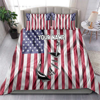 Fishing Fish Hook American Flag Bedding Set Custom Name Graphic in Patriotic Striped Theme - Wonder Print Shop