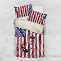 Fishing Fish Hook American Flag Bedding Set Custom Name Graphic in Patriotic Striped Theme - Wonder Print Shop
