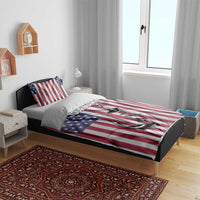 Fishing Fish Hook American Flag Bedding Set Custom Name Graphic in Patriotic Striped Theme - Wonder Print Shop