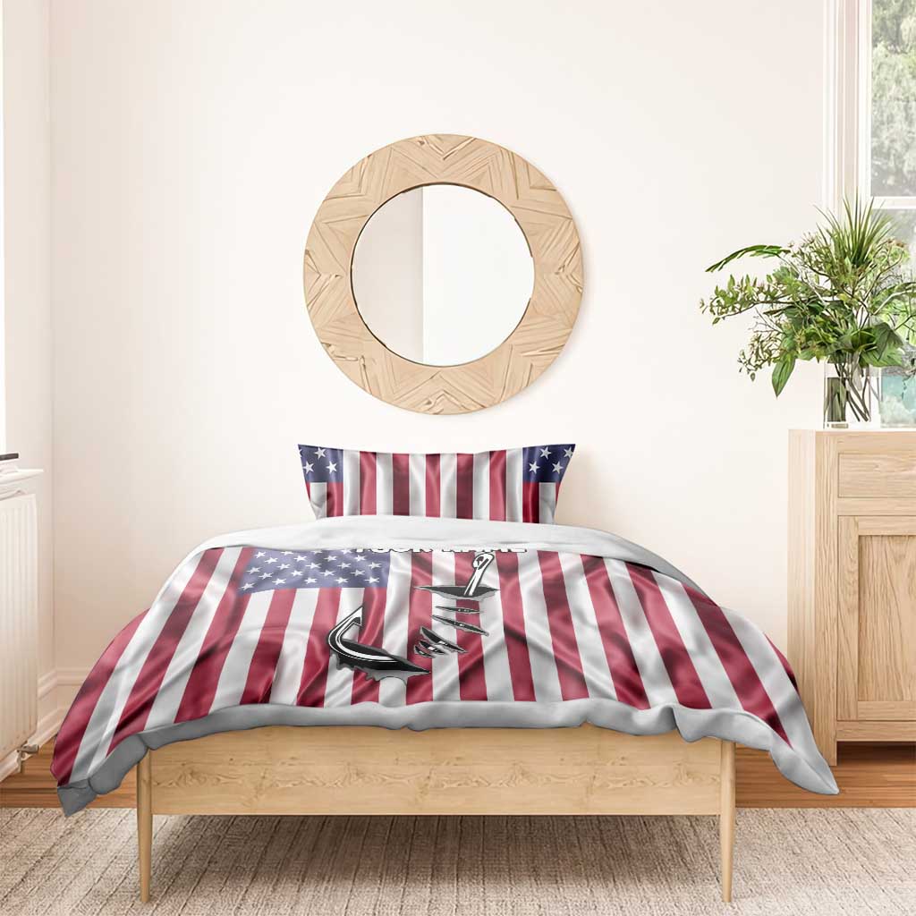 Fishing Fish Hook American Flag Bedding Set Custom Name Graphic in Patriotic Striped Theme - Wonder Print Shop