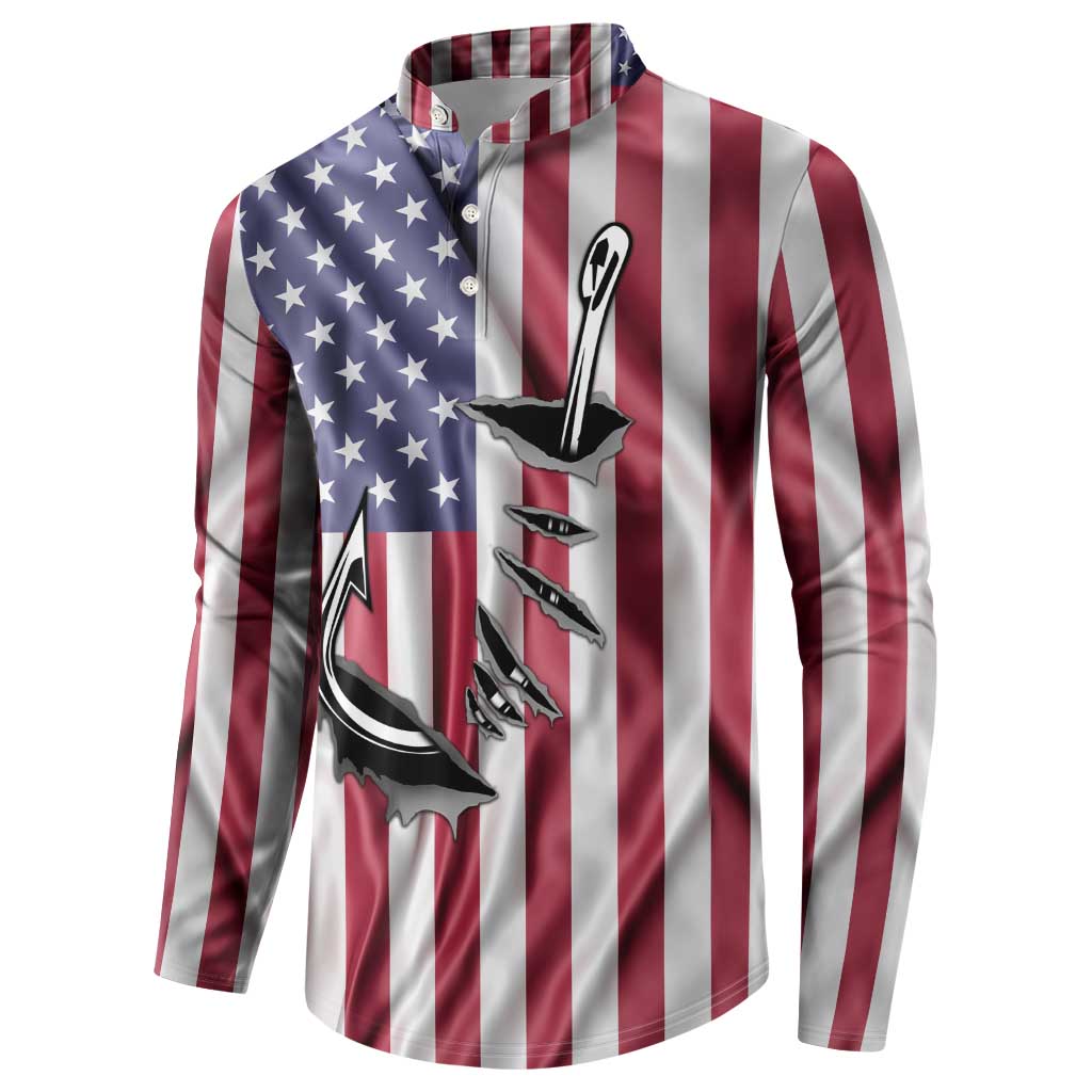 Fishing Fish Hook American Flag Button Sweatshirt Custom Name Graphic in Patriotic Striped Theme - Wonder Print Shop