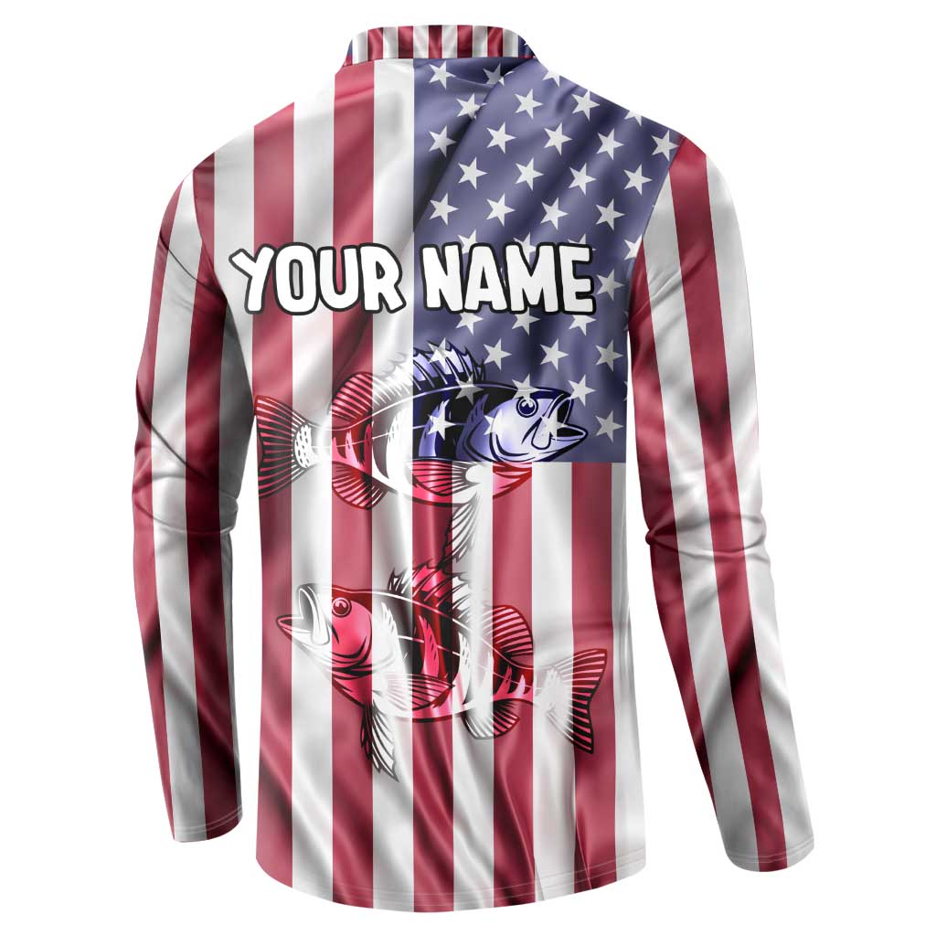 Fishing Fish Hook American Flag Button Sweatshirt Custom Name Graphic in Patriotic Striped Theme - Wonder Print Shop
