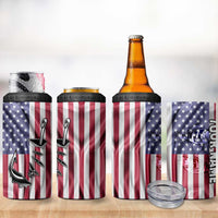 Fishing Fish Hook American Flag 4 in 1 Can Cooler Tumbler Custom Name Graphic in Patriotic Striped Theme - Wonder Print Shop