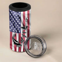 Fishing Fish Hook American Flag 4 in 1 Can Cooler Tumbler Custom Name Graphic in Patriotic Striped Theme - Wonder Print Shop