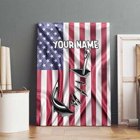 Fishing Fish Hook American Flag Canvas Wall Art Custom Name Graphic in Patriotic Striped Theme - Wonder Print Shop