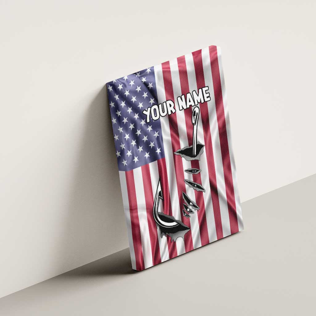 Fishing Fish Hook American Flag Canvas Wall Art Custom Name Graphic in Patriotic Striped Theme - Wonder Print Shop
