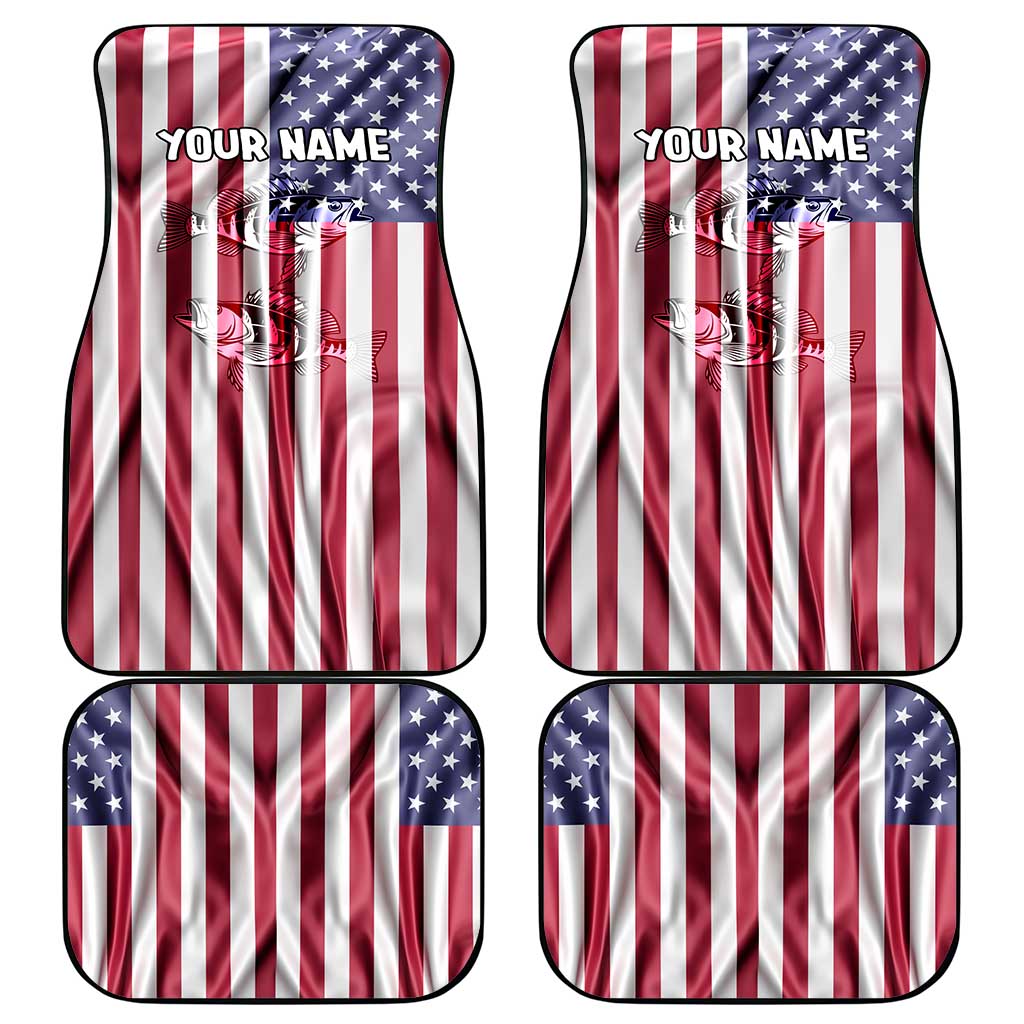 Fishing Fish Hook American Flag Car Mats Custom Name Graphic in Patriotic Striped Theme - Wonder Print Shop