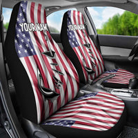 Fishing Fish Hook American Flag Car Seat Cover Custom Name Graphic in Patriotic Striped Theme - Wonder Print Shop