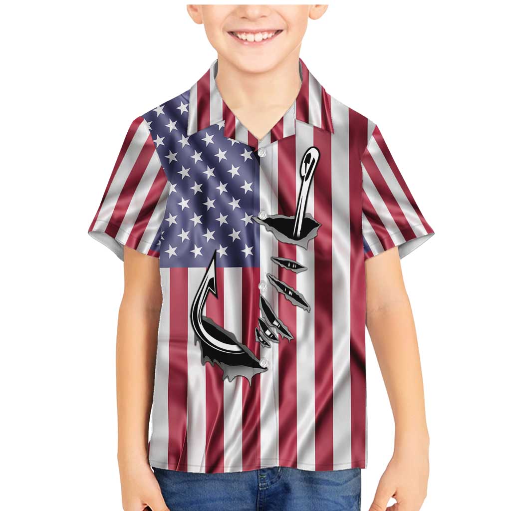 Fishing Fish Hook American Flag Family Matching Mermaid Dress and Hawaiian Shirt Custom Name Graphic in Patriotic Striped Theme - Wonder Print Shop