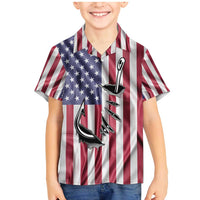 Fishing Fish Hook American Flag Family Matching Mermaid Dress and Hawaiian Shirt Custom Name Graphic in Patriotic Striped Theme - Wonder Print Shop