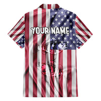 Fishing Fish Hook American Flag Family Matching Off The Shoulder Long Sleeve Dress and Hawaiian Shirt Custom Name Graphic in Patriotic Striped Theme - Wonder Print Shop