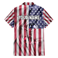 Fishing Fish Hook American Flag Family Matching Off Shoulder Short Dress and Hawaiian Shirt Custom Name Graphic in Patriotic Striped Theme - Wonder Print Shop