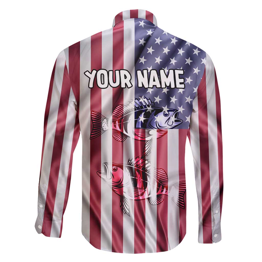 Fishing Fish Hook American Flag Family Matching Off Shoulder Short Dress and Hawaiian Shirt Custom Name Graphic in Patriotic Striped Theme - Wonder Print Shop