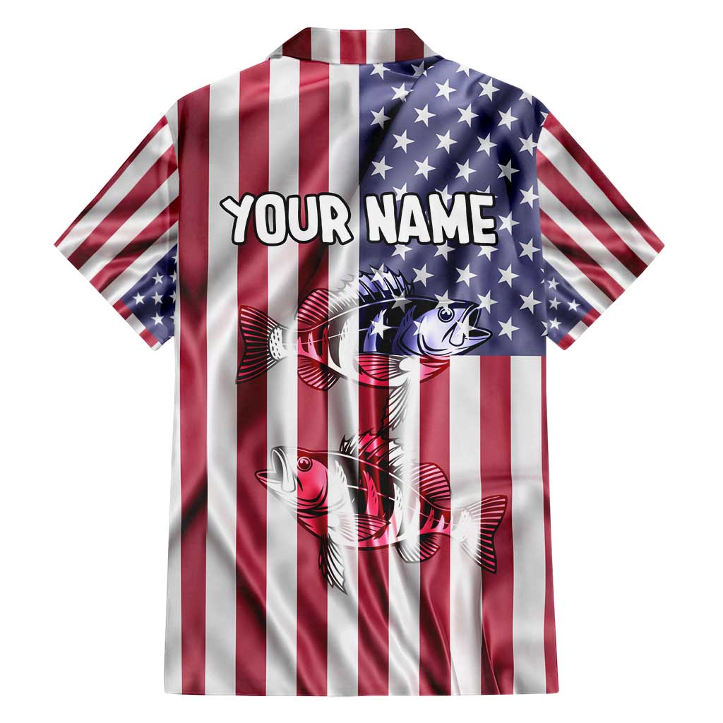 Fishing Fish Hook American Flag Family Matching Puletasi and Hawaiian Shirt Custom Name Graphic in Patriotic Striped Theme - Wonder Print Shop