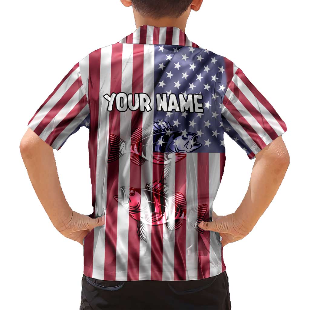 Fishing Fish Hook American Flag Family Matching Short Sleeve Bodycon Dress and Hawaiian Shirt Custom Name Graphic in Patriotic Striped Theme - Wonder Print Shop