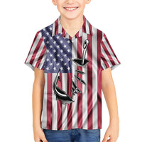 Fishing Fish Hook American Flag Family Matching Short Sleeve Bodycon Dress and Hawaiian Shirt Custom Name Graphic in Patriotic Striped Theme - Wonder Print Shop