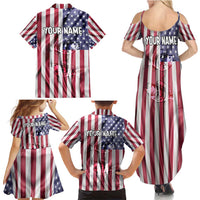 Fishing Fish Hook American Flag Family Matching Summer Maxi Dress and Hawaiian Shirt Custom Name Graphic in Patriotic Striped Theme - Wonder Print Shop