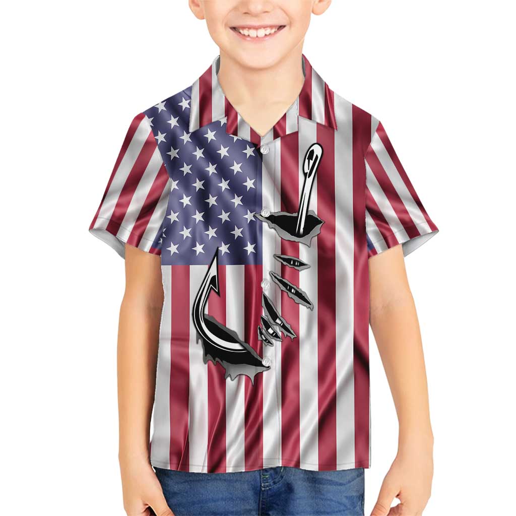 Fishing Fish Hook American Flag Family Matching Tank Maxi Dress and Hawaiian Shirt Custom Name Graphic in Patriotic Striped Theme - Wonder Print Shop