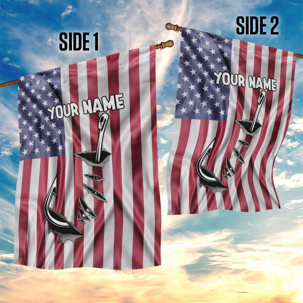 Fishing Fish Hook American Flag Garden Flag Custom Name Graphic in Patriotic Striped Theme - Wonder Print Shop