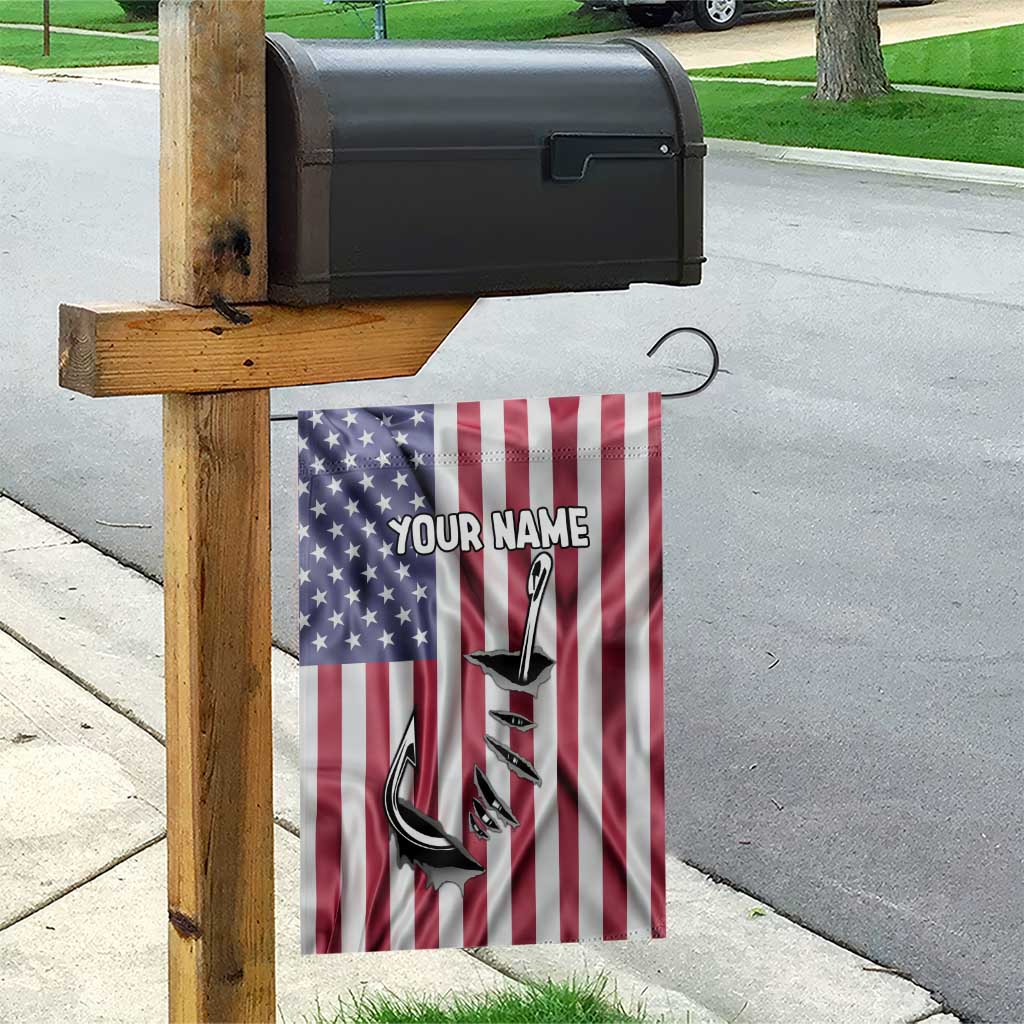 Fishing Fish Hook American Flag Garden Flag Custom Name Graphic in Patriotic Striped Theme - Wonder Print Shop