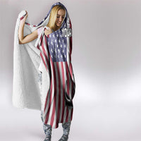 Fishing Fish Hook American Flag Hooded Blanket Custom Name Graphic in Patriotic Striped Theme - Wonder Print Shop